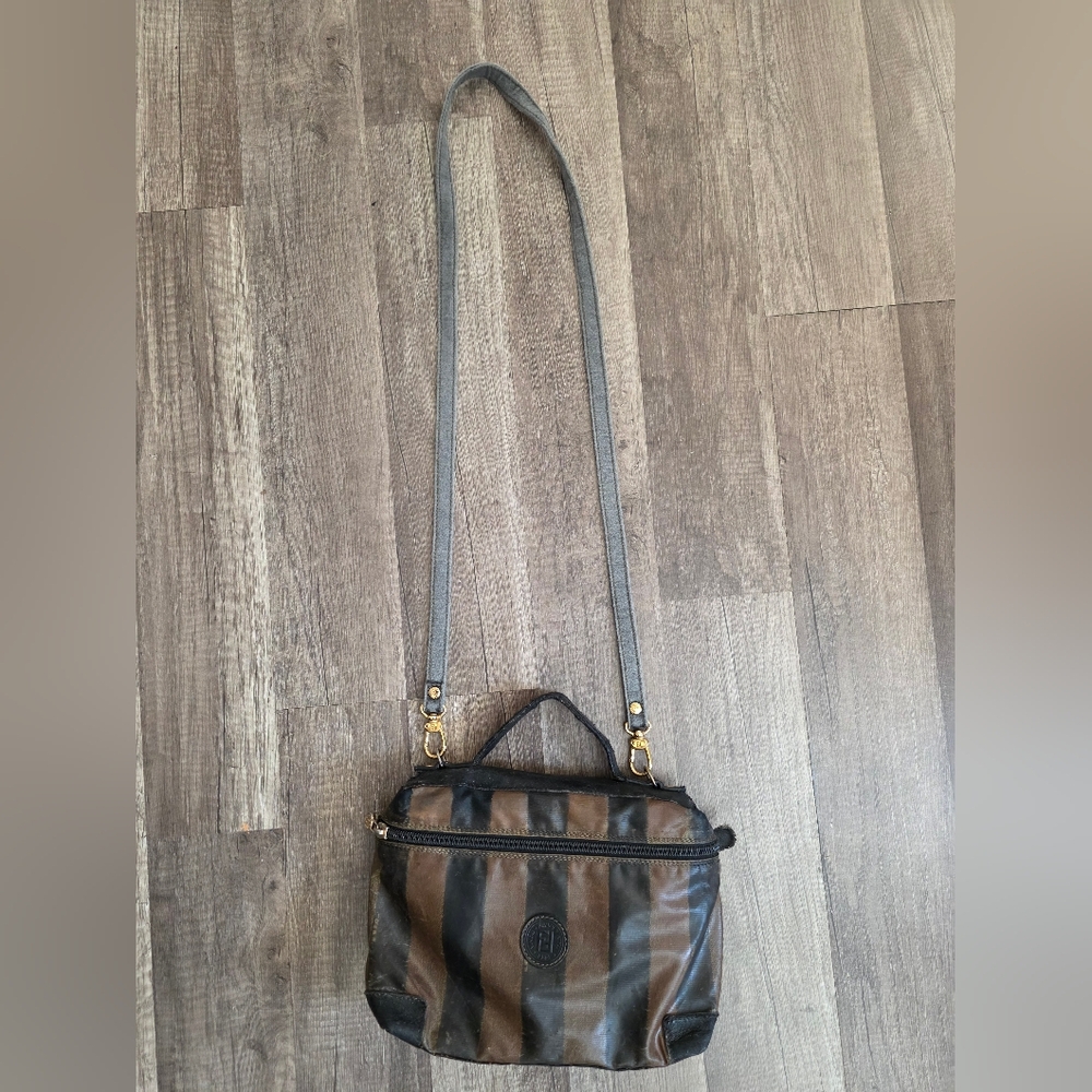 FENDI Pequin Striped Crossbody Bag Upcycled Designer Authentic Flawed Preppy Y2K - Picture 2 of 16